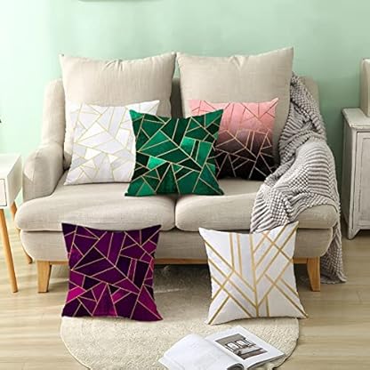 1 Kopfkissenbezug 45x45cm, Pillowcase Lila Gold Linie Geometrisch Polyester Kissenbezug Sitzkissen Dekokissen Couchkissen Dekoration – Bild 8