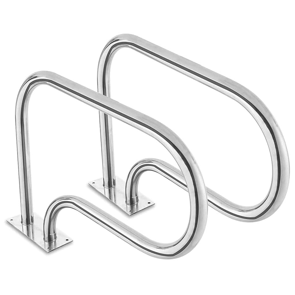 MSHGSKU Pool Handrail Inground Pools Handrails,Pool Safety Handrails, Easy Erection Handrail, Stainless Steel Pool Stair Railing with Base Plate,Easy Mount Hand Grab Rail (2pcs)