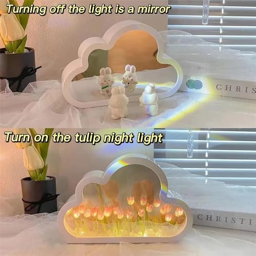 Image of LOGAZOO (20 Flower) Mothers Day Gifts for mom Tulip Lamp Night Light with Mirror, Assembled Artificial Flower Lamp Table Light Bedroom Decoration Gift for Women Girlfriend Sisters Desk Table Decor