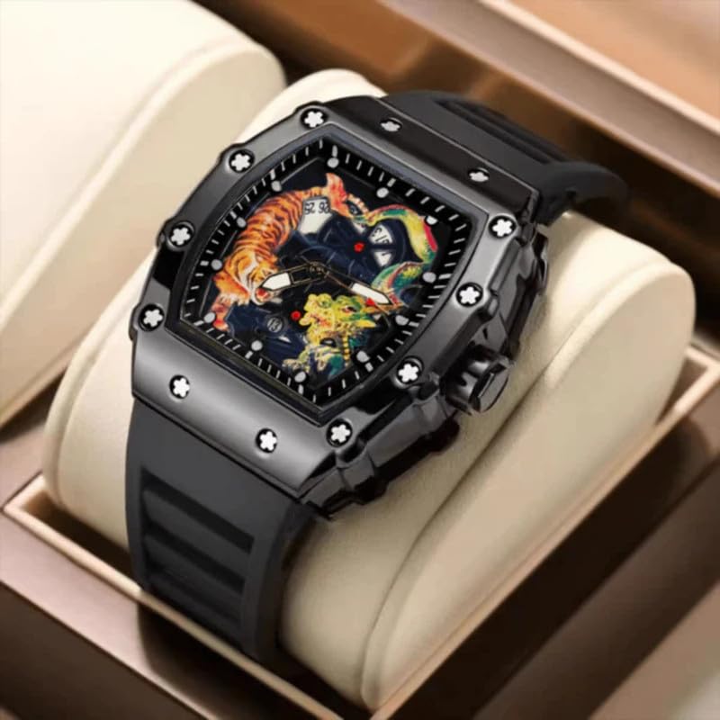Image of carl vinsonSports Wrist Watch | Automatic Quartz Luminous Waterproof Men's Barrel-Type Dragon Tiger Design