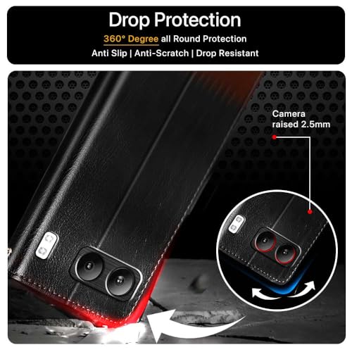 Image of FLIPPED Vegan Leather Flip Case Back Cover for 1+ OnePlus Nord 4 5G (Flexible, Shock Proof | Hand Stitched Leather Finish | Card Pockets Wallet & Stand | Black with Brown)