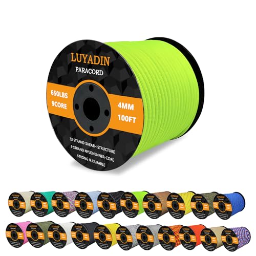 LUYADIN Paracord 650lb - 9 Strand Parachute Spool Cord - 40+ Colors-100ft 200ft 500ft 1000ft 4mm,Paracord for Camping,Hiking,Fishing,Outdoor and DIY