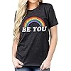 Gay Pride T-Shirt Lesbian Shirt Retro Rainbow Pride Shirt Women Short Sleeve Casual T Shirt Tee (S,Gray 2)