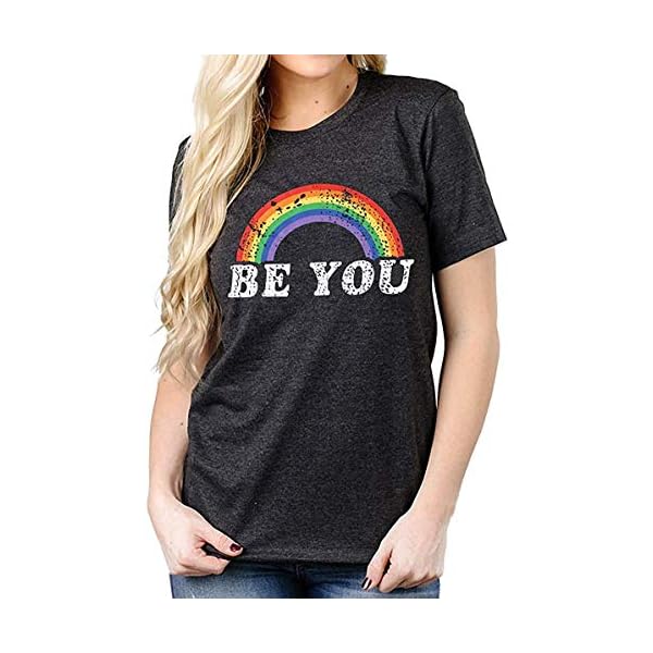 Gay Pride T-Shirt Lesbian Shirt Retro Rainbow Pride Shirt Women Short Sleeve Casual T Shirt Tee (S,Gray 2)