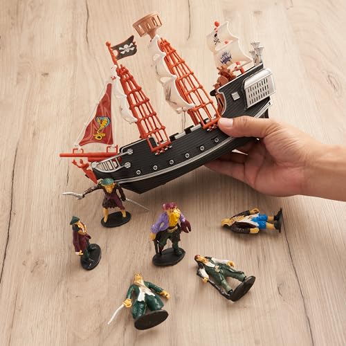 THE TWIDDLERS Piratenschiff (7cm Höhe, 27cm Länge) Spielzeug mit 6 Piratenfiguren (5cm Höhe) für Kinder - Weihnachts- und Geburtstagsgeschenk für Jungen & Mädchen