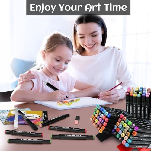 Image of Dual Tip Colorful Art Markers Sketch Pens 24 Colors With Carrying Case For Painting Sketching Calligraphy Drawing -Twin Head Permanent Colouring Marker Pens For Kids Adult(24 Multicolor)