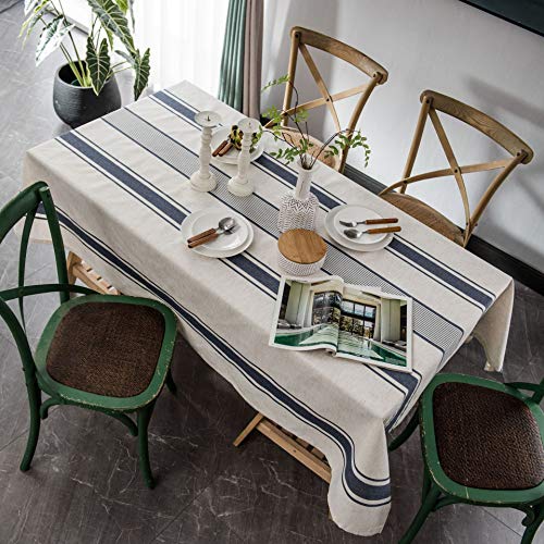 Nappe à rayures bleues pour table basse et repas conviviaux en famille