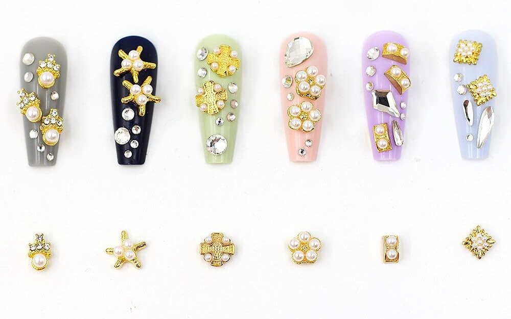 30PCS/Pack Shiny Alloy Nail Art decoratin Inlaid with Pearls Nail Glitter Decoration - (Color: SBPC)