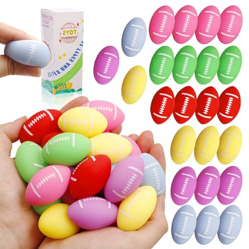 Image of Fidget Toys Sports Stress Balls, 24 Packs Mini Footballs Squishy Toys, Squishy Sensory Toys for Kids, Treasure Chest for Kids Prizes