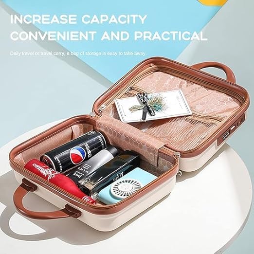 BLUE CRANE Cosmetic Box Portable Makeup Travel Case Vanity Box Organiser Case All Makeup Accessories Mini Luggage, Mini Bag, Hard Shell Travel Luggage (Waterproof) ABS-Teddy (Dust Storm) Elastic Band 3