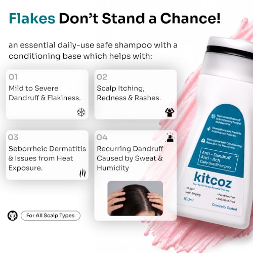 Image of Kitcoz Anti-Dandruff Combo, Shampoo (100ml) & Conditioner (120ml) | Shampoo exfoliates & controls dandruff; conditioner smooths and detangles