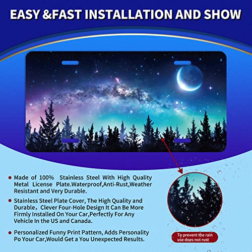 Beautiful Moon Phases Car Front License Plate Cover Colorful Mountain Stars Galaxy Personalise License Plate Rust-Proof Stainless Steel Metal Car Plates Tag Novelty Decorative 12.2" X 6.2" Men Women #TOP5