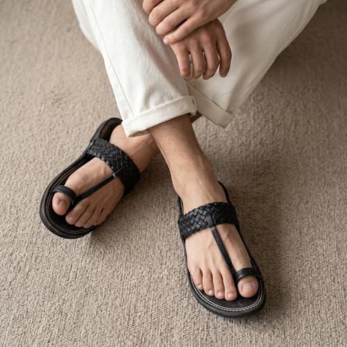 Image of Ethnic Black Sandals For Boys & Men, Comfortable Men's Rajasthani Slippers,