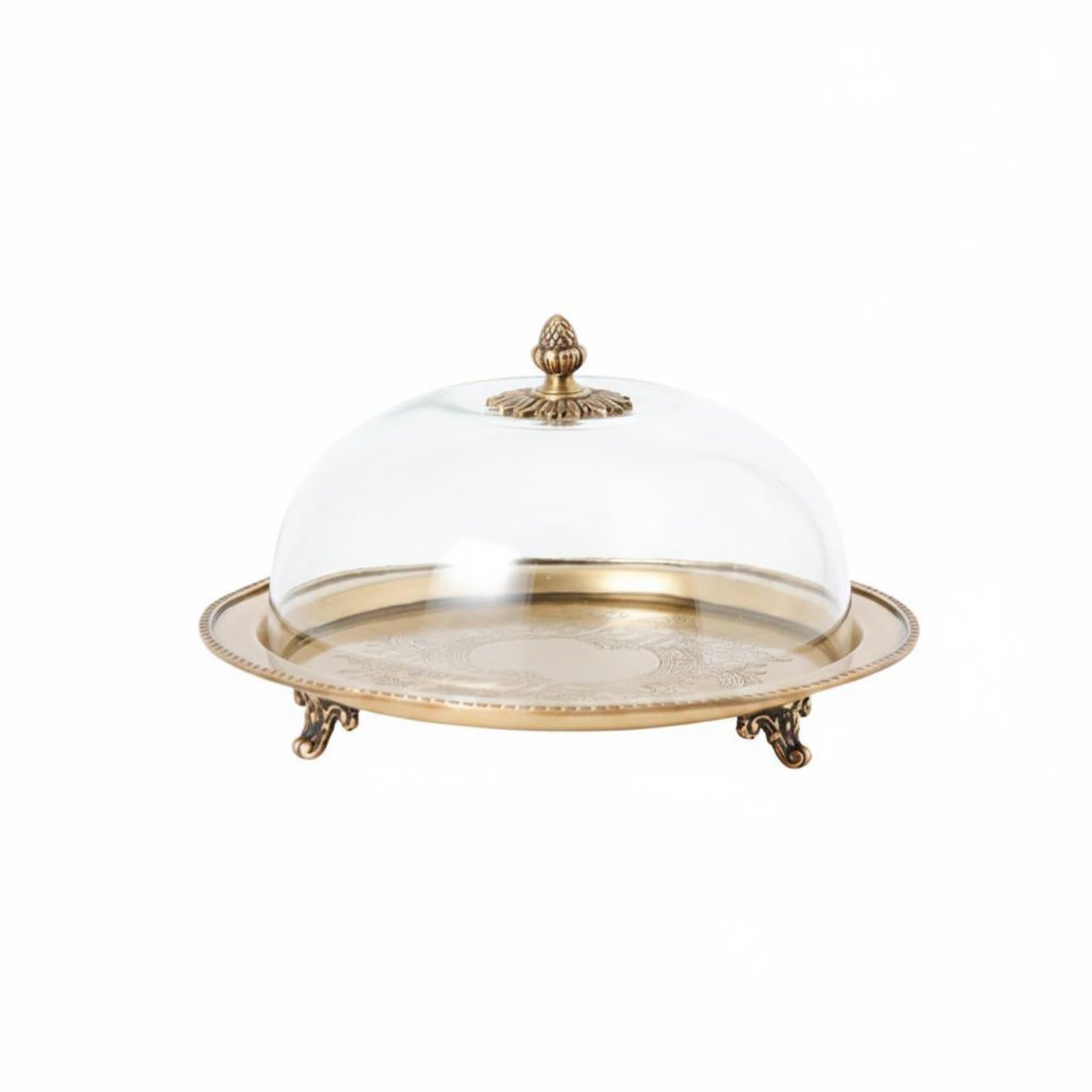 rockible Bandeja para Postres Soporte para Pasteles Expositor para Tartas para Dulces con Detalle Ornamental y Estilo Europeo en, Bandeja con Cúpula, Estilo Clásico