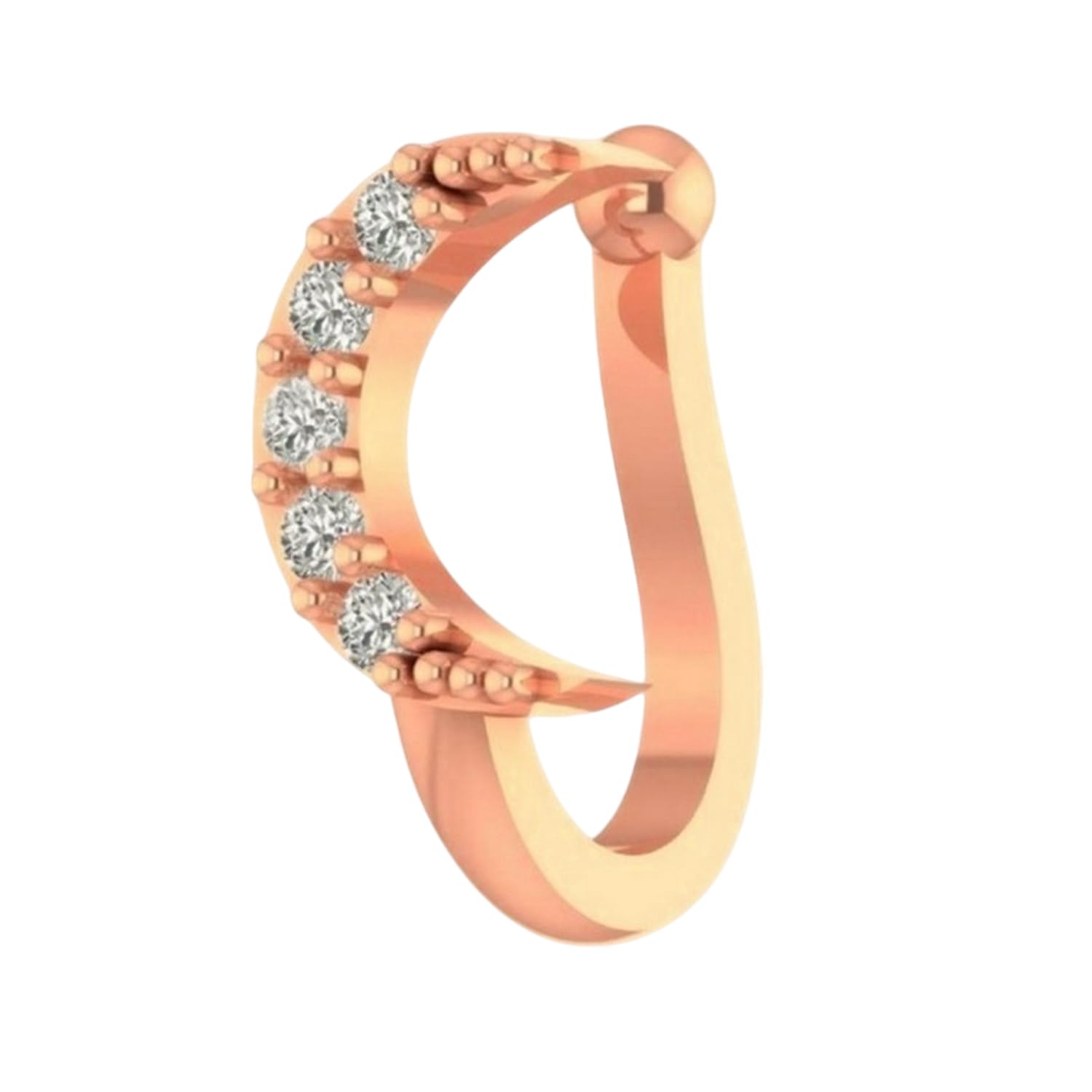 FASHIONS Rose Gold Moon Design White Stones Non Piercing Nose pin Clip on Without Hole Pressing Type Nose Ring Stud for Women & Girls-image-16