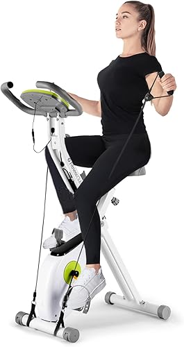 Fitnessclub Bicicleta estática plegable, resistencia magnética ajustable de 8 niveles, bicicleta estacionaria reclinada vertical para interiores con