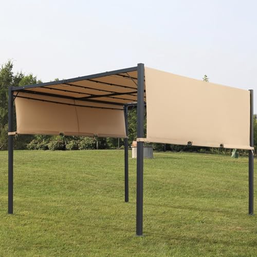 10'x10' FT Heavy-Duty Outdoor Pergola Aluminum Pergola with Retractable Sun Shade Canopy and Solar LED Lights, for Garden, Deck, and Backyard (TAN)