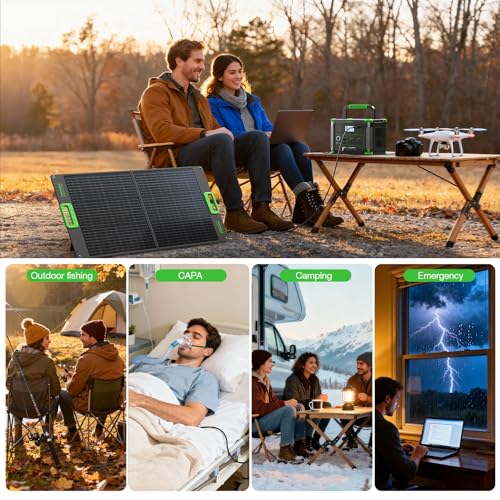 Image of 519.48Wh Solar Generator with 100W Solar Panel, Portable Power Station 500W | 120V Pure Sine Wave AC Outlet, MC-4 Solar Battery Charger for Home Emergency, Outdoor Camping, Road Trip, Van