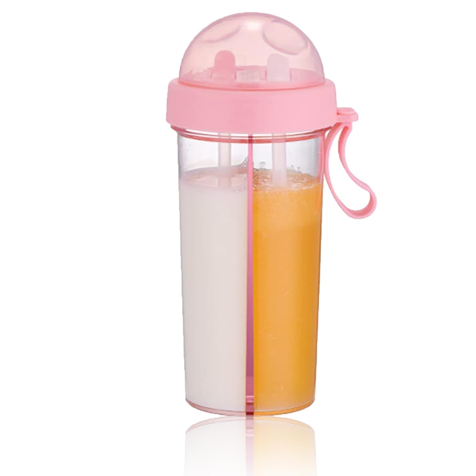 Gsycle Dual Use Water Bottle, 600ml Two Straws Double Drinking Bottle Large Capacity Portable Double Sided Creative Water Cup for Camping Hiking Backpacking Travel Office(Pink)