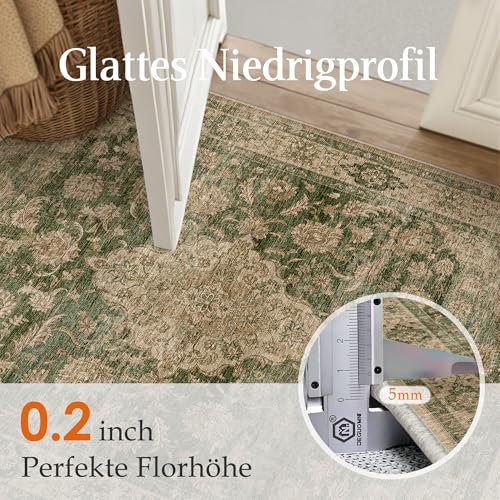 PureCozy Vintage Teppich Wohnzimmer 120x170cm Grün Waschbar Groß Teppiche – Ansicht 5