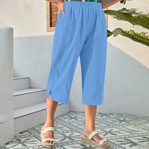 Women's 2025 Loose Capri Pant High Elastic Waist Trendy Sweatpant Simple Casual Split Hem Trouser Stretch Sport Pants2