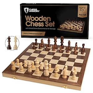 Chess Armory Chess Sets 15 Inch Wooden Chess Set Board Game for Adults and Kids with Extra Queen Pieces & Storage Box