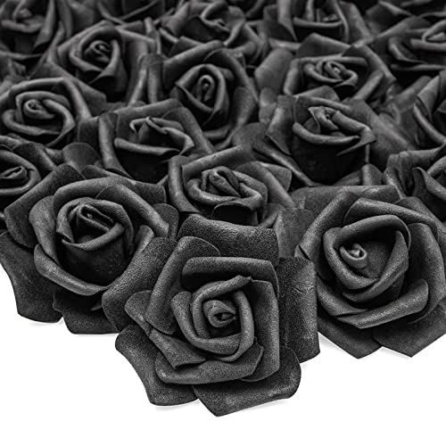 100 Pack Black Roses, Artificial Flowers Bulk For Weddings Decorations, 3 Inch Stemless Flower Heads For Wall Art, Valentine's #TOP23