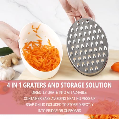 Cheese Grater Citrus Lemon Zester with Food Storage Container & Lid - Perfect For Hard Parmesan Or Soft Cheddar Cheeses, Ginger, Vegetables, Butter, Chocolate & Nutmeg (White) - Thumbnail 5
