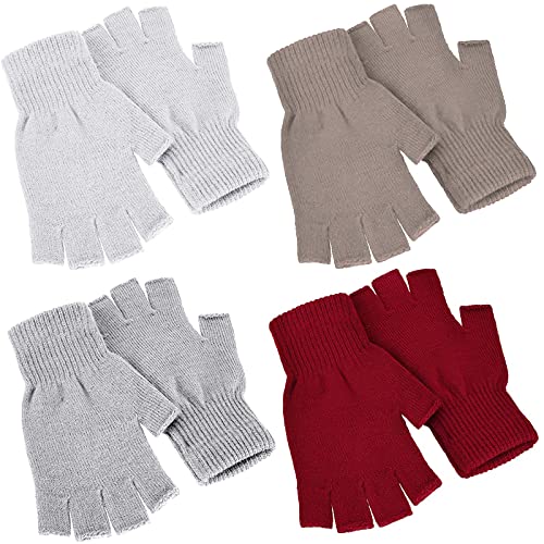 Image of SATINIOR 4 Pairs Winter Half Finger Gloves Knitted Fingerless Mittens Warm Stretchy Gloves for Men and Women