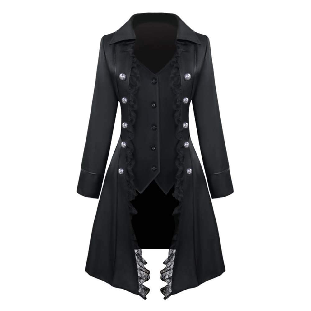 Huateng Women's Black 1 Tuxedo Jacket - Vintage Gothic Steampunk Victorian Tailcoat Long Medieval Dress Trench Coat Costume
