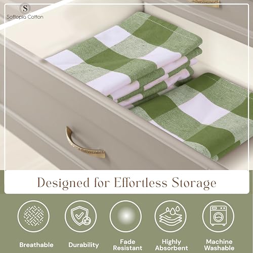 Image of Mint Green and White 12 Pack Buffalo Check Kitchen Towels, 16x26 Inches, 100% Cotton Dish Cloths, Reusable Hand Towels for Drying Glassware, Cleaning Spills, Farmhouse Plaid Towel