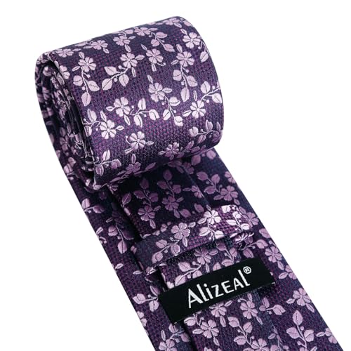 Image of Alizeal Mens 3.15inches Leaf Flower Pattern Tie Set | Floral Pattern Pocket Square Perfect for Fall Winter Business and Holiday Events