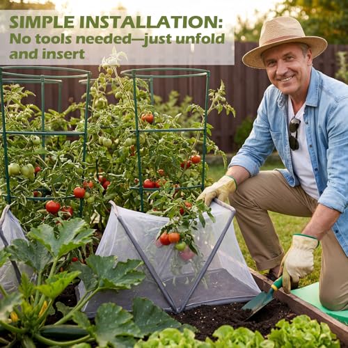 CrystalSylara 4 Pack 15.7 x 15.7 x 31.5 Inch Mesh Plant Cover Plant Covers for Raised Beds Foldable Raised Bed Cover Plants Net Cage with Stakes & Carry Bag for Garden Plants Greenhouse Vegetable by CrystalSylara - Image 5