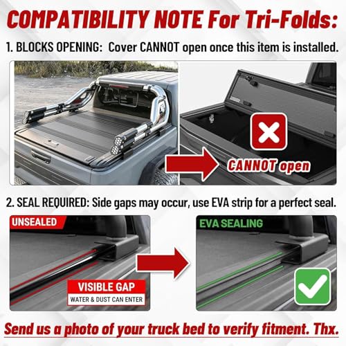 Image of MONOKING Heavy Duty Adjustable Roll Bar with 3rd Brake Light, DIY Color Chase Rack Compatible with Tonneau Cover for 2004-2026 F150 Silverado Sierra 1500 Tundra Gladiator Tacoma, Rugged Carbon Steel