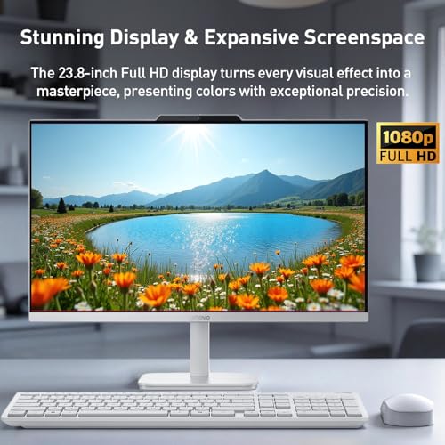 Image of Lenovo A100 24 inch IPS FHD All in One Desktop Computer, Intel 8-core CPU, 8GB RAM, 512GB SSD Storage, Wireless Keyboard & Mouse Included, Support Dual-Display, HDMI, Windows 11, Cloud Grey