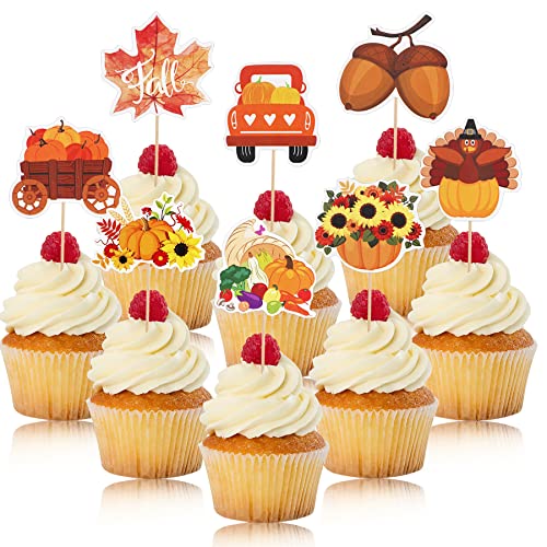 Sannix 96Pcs Fall Cupcake Toppers, Fall Themed Food Decorations Fall Cake Topper For Thanksgiving Fall Party Turkey Hat Pumpkin Pie Decorations #TOP27