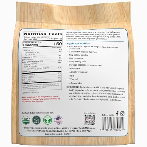 War Eagle Mill Organic Stoneground Rye Flour, 48 oz (2 Pack)