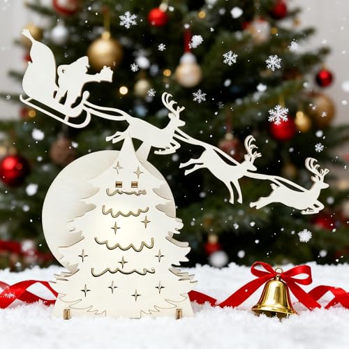 Weihnachtsdekoration Mit Elch Und Weihnachtsmann Aus Holz, Pendelnde...