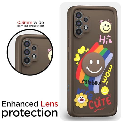 Image of Pikkme Back Cover for Samsung Galaxy A32 4G | Soft Silicone| Cute Rainbow Smile & 3D Cartoon Flower Design | Shockproof Raised Camera Protection Bumper Case (Brown)