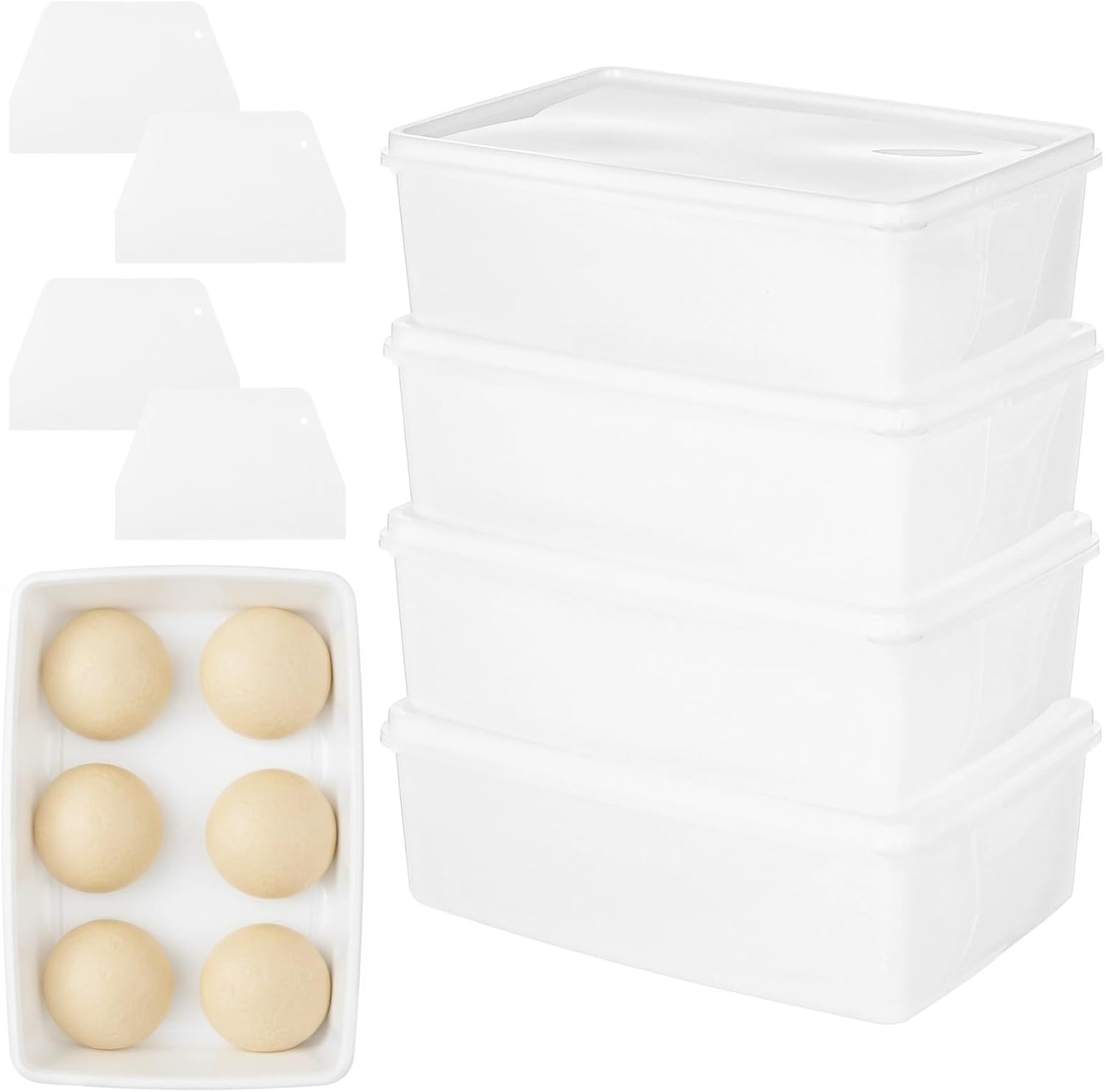 4 Pcs Pizza Dough Proofing Box Set, 4.5 L Food Storage Containers with Lids, Stackable Plastic Food Container, Includes 4 Dough Scrapers