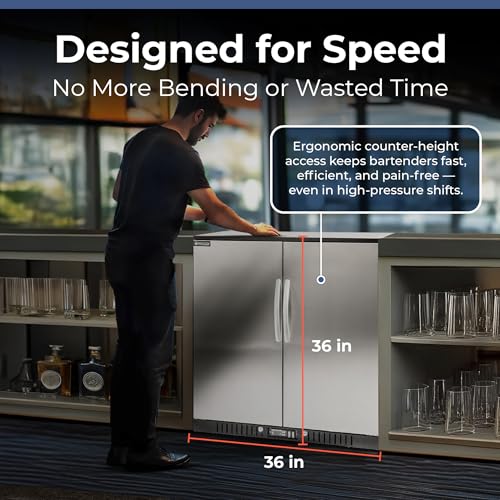 Procool 2-Door Counter Height Beverage Refrigerator - 36" Wide Energy Efficient Stainless Steel Bar Fridge With LED Lighting - Commercial Back Bar Cooler on Fridge.com
