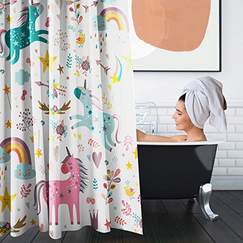 Britimes 4 Piece Shower Curtain Sets, With 12 Hooks, Unicorns Animal With Non-Slip Rugs, Toilet Lid Cover And Bath Mat, Durable And Waterproof, For Bathroom Decor Set, 72" X 72" #TOP5