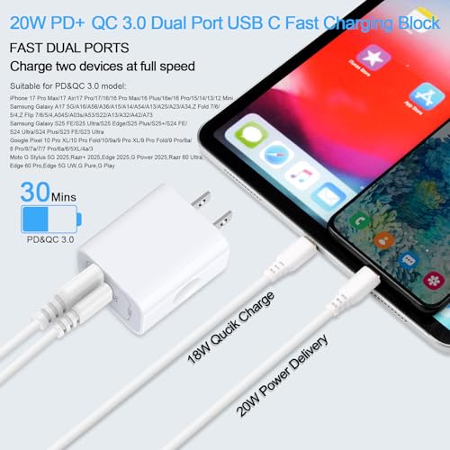for Samsung Fast Charger USB C Wall Plug Adapter for Samsung Galaxy A57 A37 A17 5G A36 S26 Ultra S25FE A56 Z Flip7 S24,iPhone Charger Fast Charging Block with 6FT Cord for iPhone 17 Pro Max 16Plus 16e - image 5