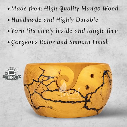 Image of INTAJ Wooden Yarn Bowl for Knitting and Crochet, 7 Inch No-Snag Holder