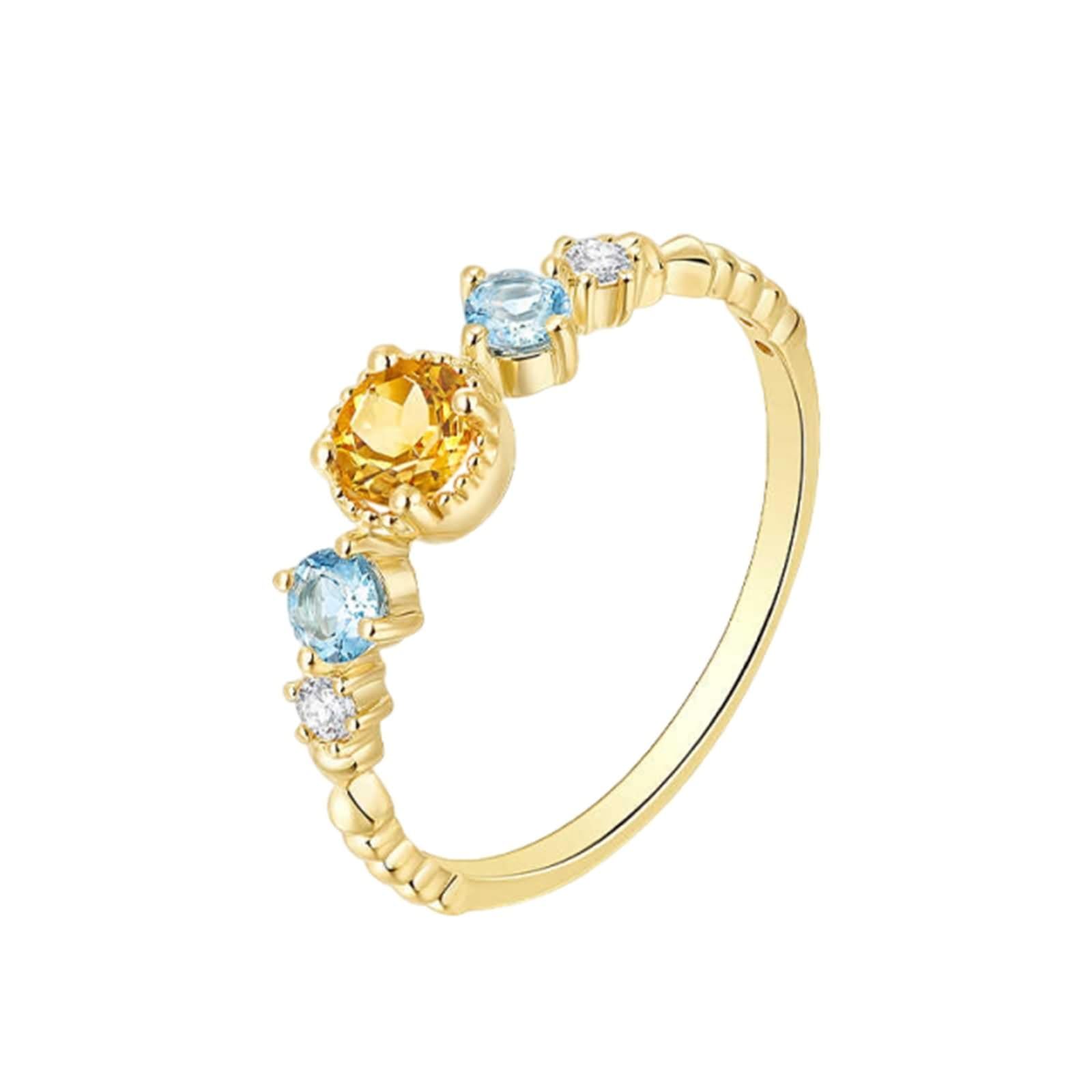 Anillo de Alianza Mujer Oro Amarillo 9K / 14K / 18K, Redondo con Citrina Topacio de 0,5 ct y Diamante, Anillos Matrimonio Oro Amarillo Mujer