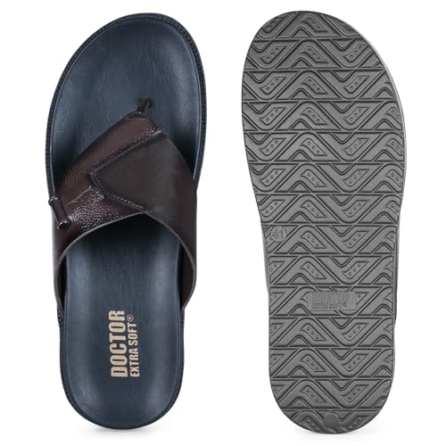 Image of DOCTOR EXTRA SOFT Men's Classic Casual Original Leather Thong Black /Brown Sandals /Chappals with Memory Foam Cushion| Stylish & Non-Slip|Comfortable & Lightweight |Flip flops Slippers Gents & Boys F-2