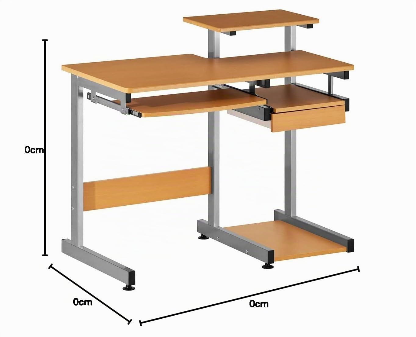 BAKAJI Scrivania con Cassetto Ripiano per Scanner Stampante Portatastiera e Mensola Estraibile Tavolo da Lavoro Porta Pc Computer in Metallo e Legno MDF Arredamento Casa Ufficio Cameretta