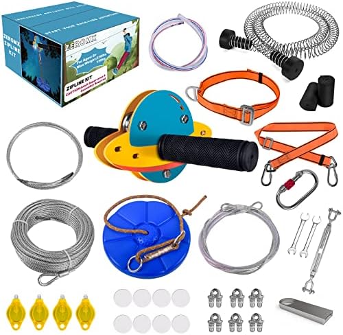 ZEROMX 120FT Zip Lines for Kids and Adults Outdoor, Zipline Kits for Backyard Up to 330 LBS with UFO Light Up Zipline Trolley and Thickened Zipline seat,for Kids Outdoor Toys