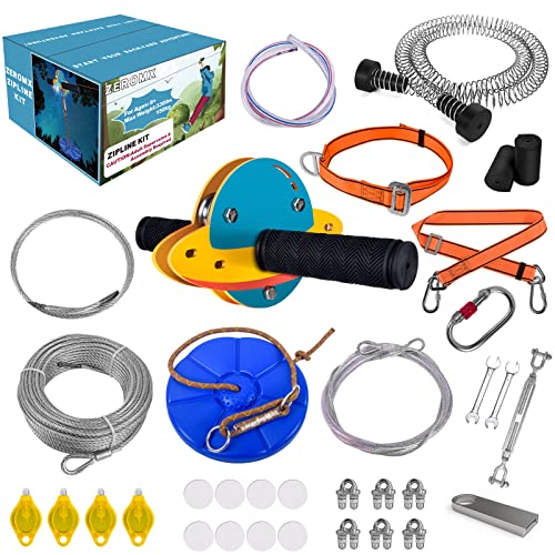 Zeromx 120Ft Zip Lines For Kids And Adults Outdoor, Zipline Kits For Backyard Up To 330 Lbs With Ufo Light Up Zipline Trolley And Thickened Zipline Seat,For Kids Outdoor Toys #TOP27