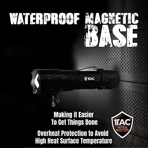 1Tac Led Ultra Bright High Powered 1200 Lumen Tactical Flashlight Cree Led | Waterproof Magnetic Base Lanyard Utility Clip Five Modes Of Light | Aircraft Grade Aluminum #TOP1